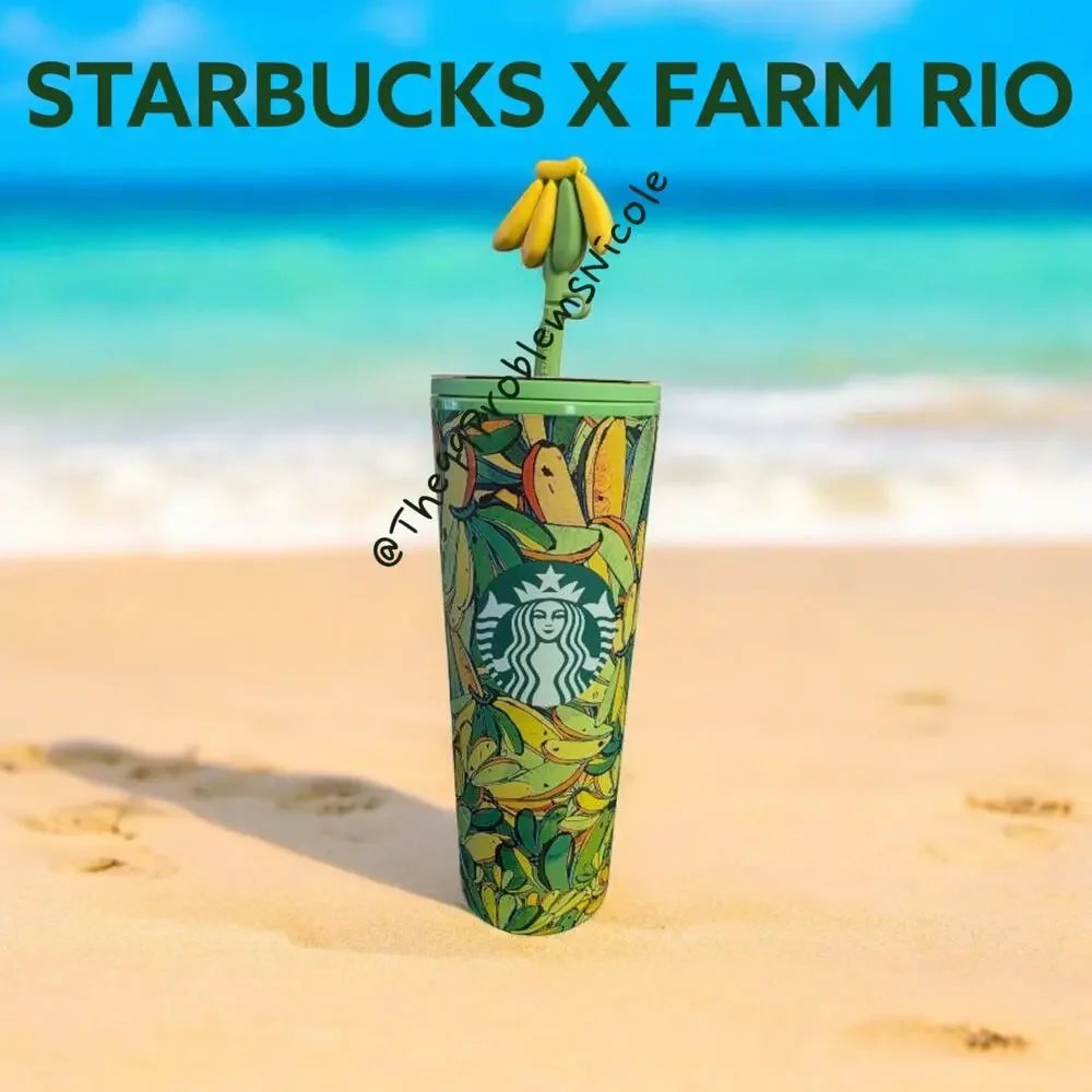 Starbucks Farm Rio Yellow & Green Straw Tumbler with Banana Topper